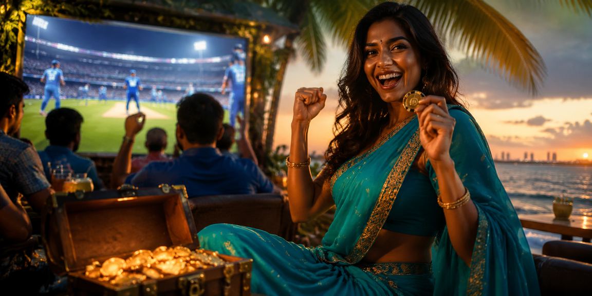 Excited woman placing live cricket bets via mobile in India